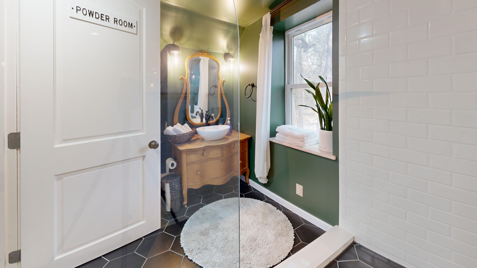 Space-saving powder room vanity for small bathrooms