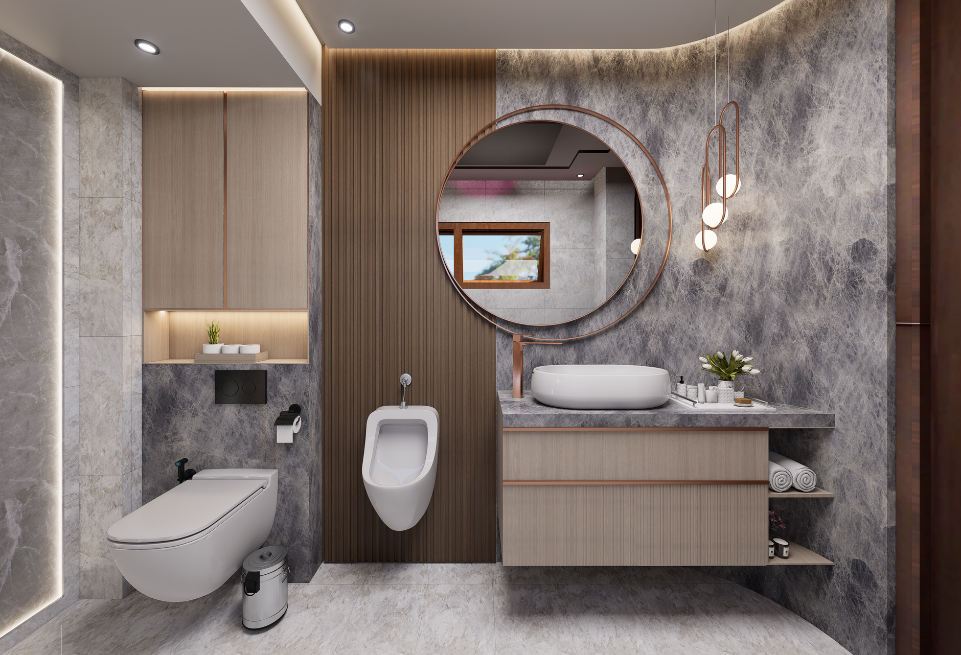 modern minimalist bathroom with marble finish