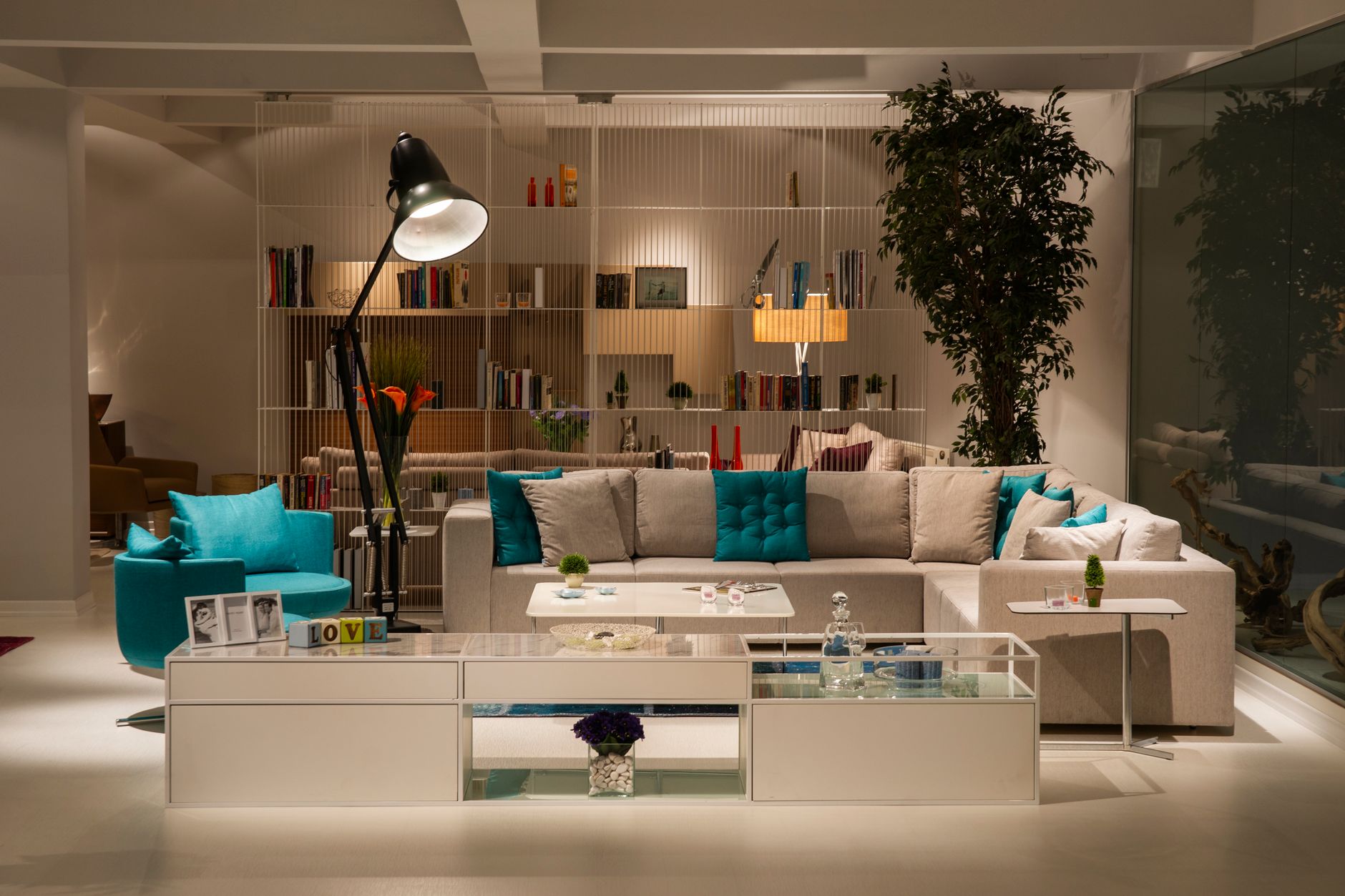 white table near the brown couch