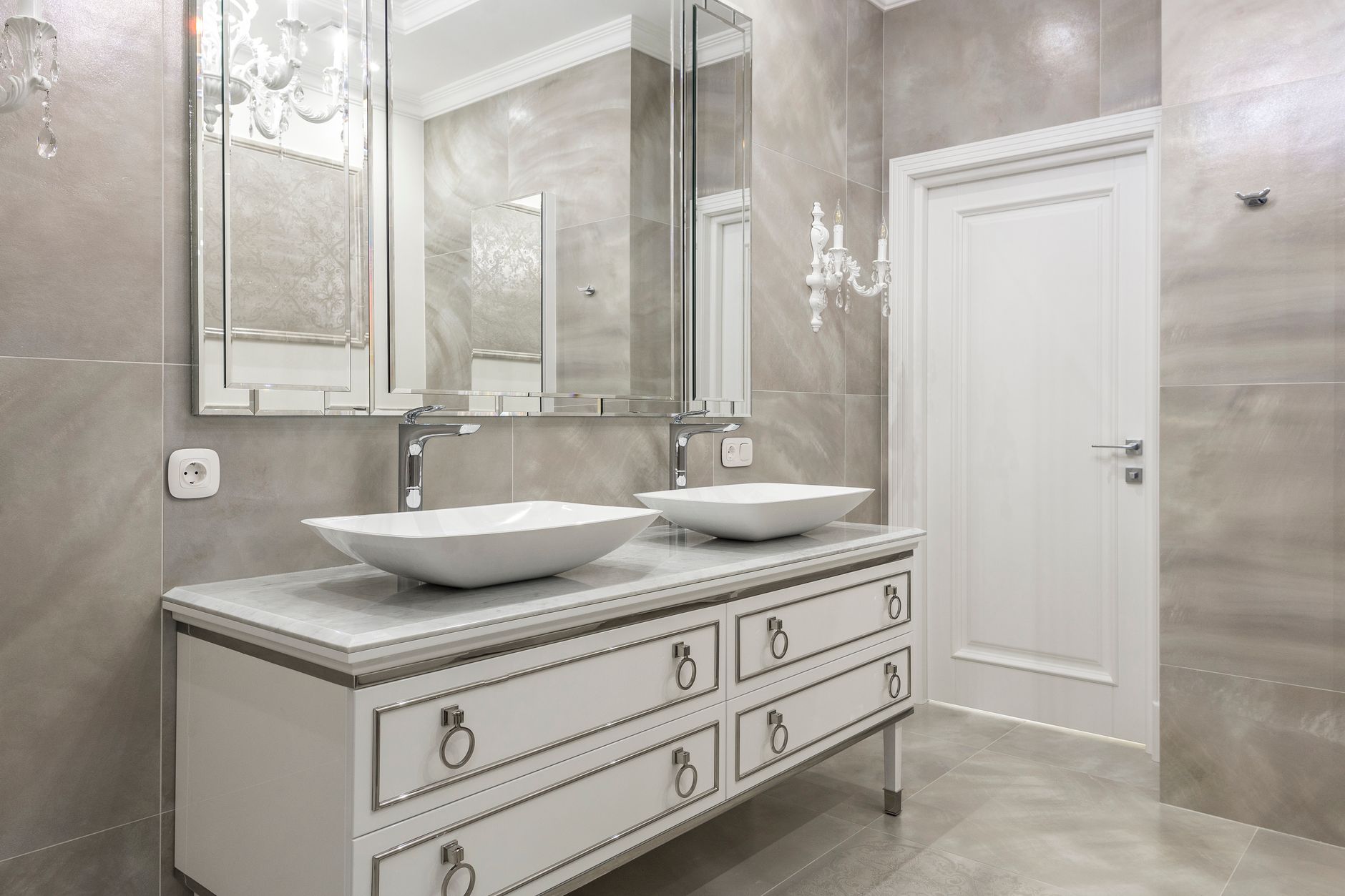 Small powder room vanity with vessel sink