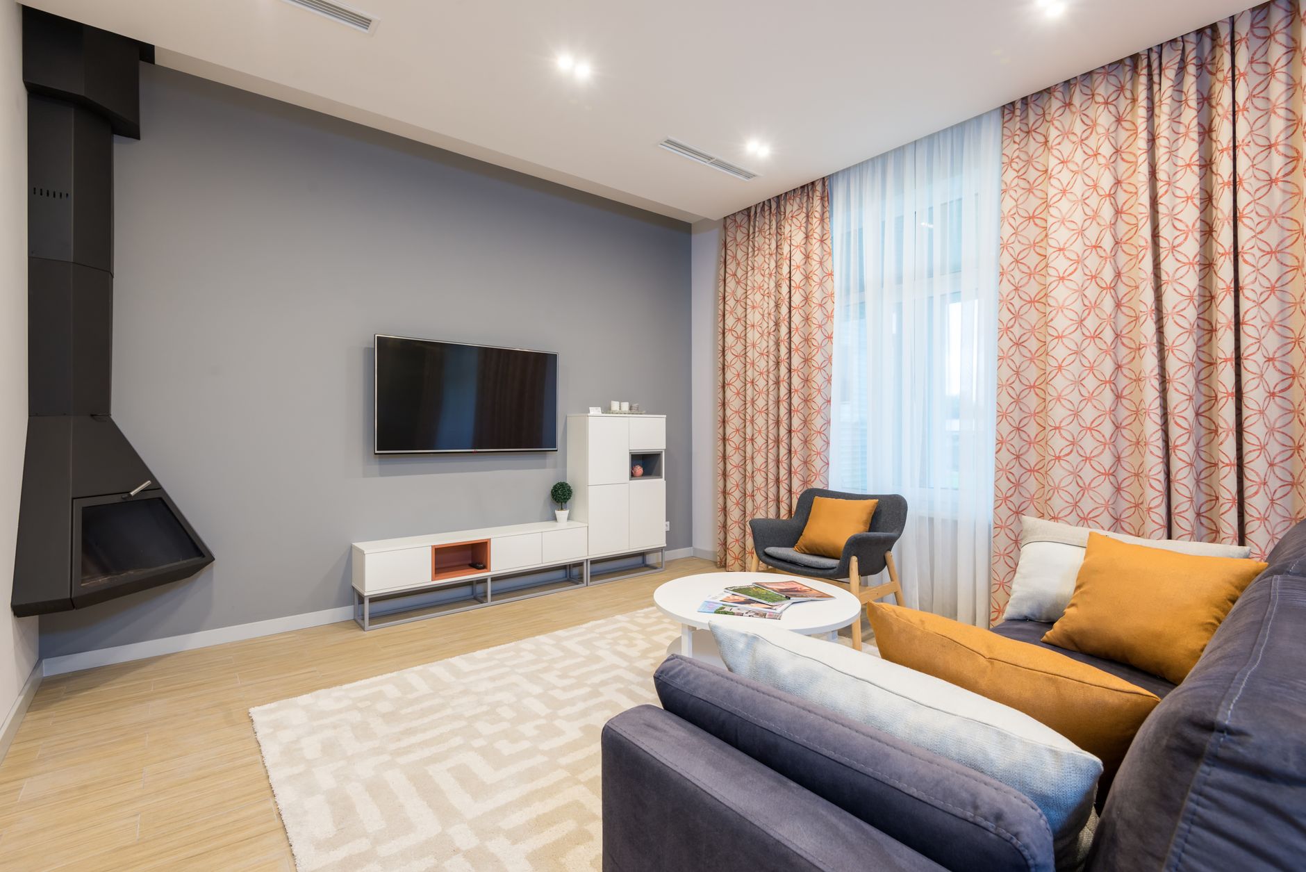 stylish living room with tv
