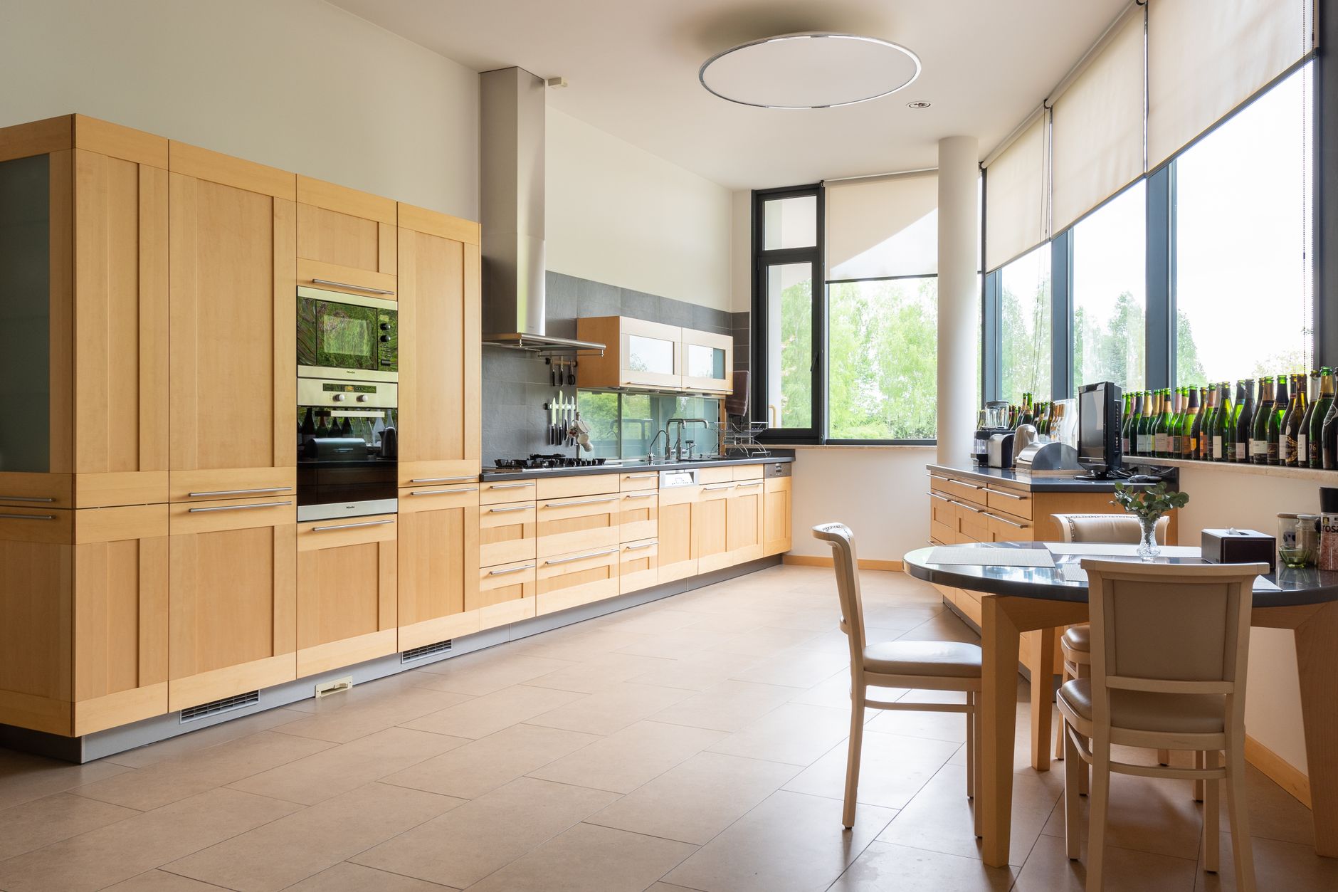 interior of modern kitchen with window