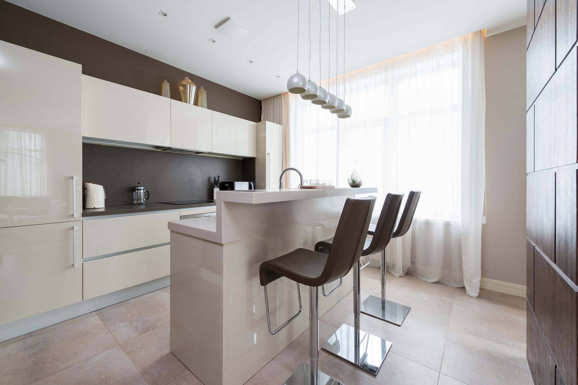 interior of modern kitchen with island counter and Creative Home Bar Ideas