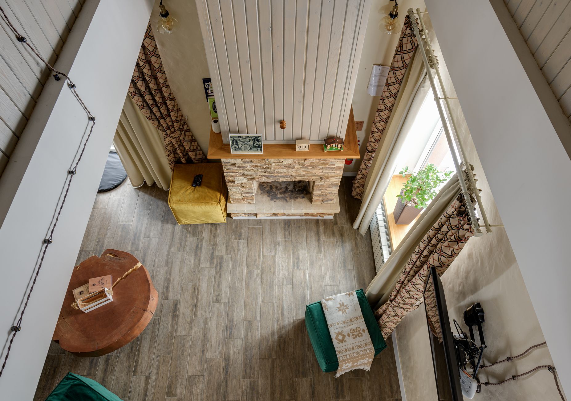 room with fireplace near window