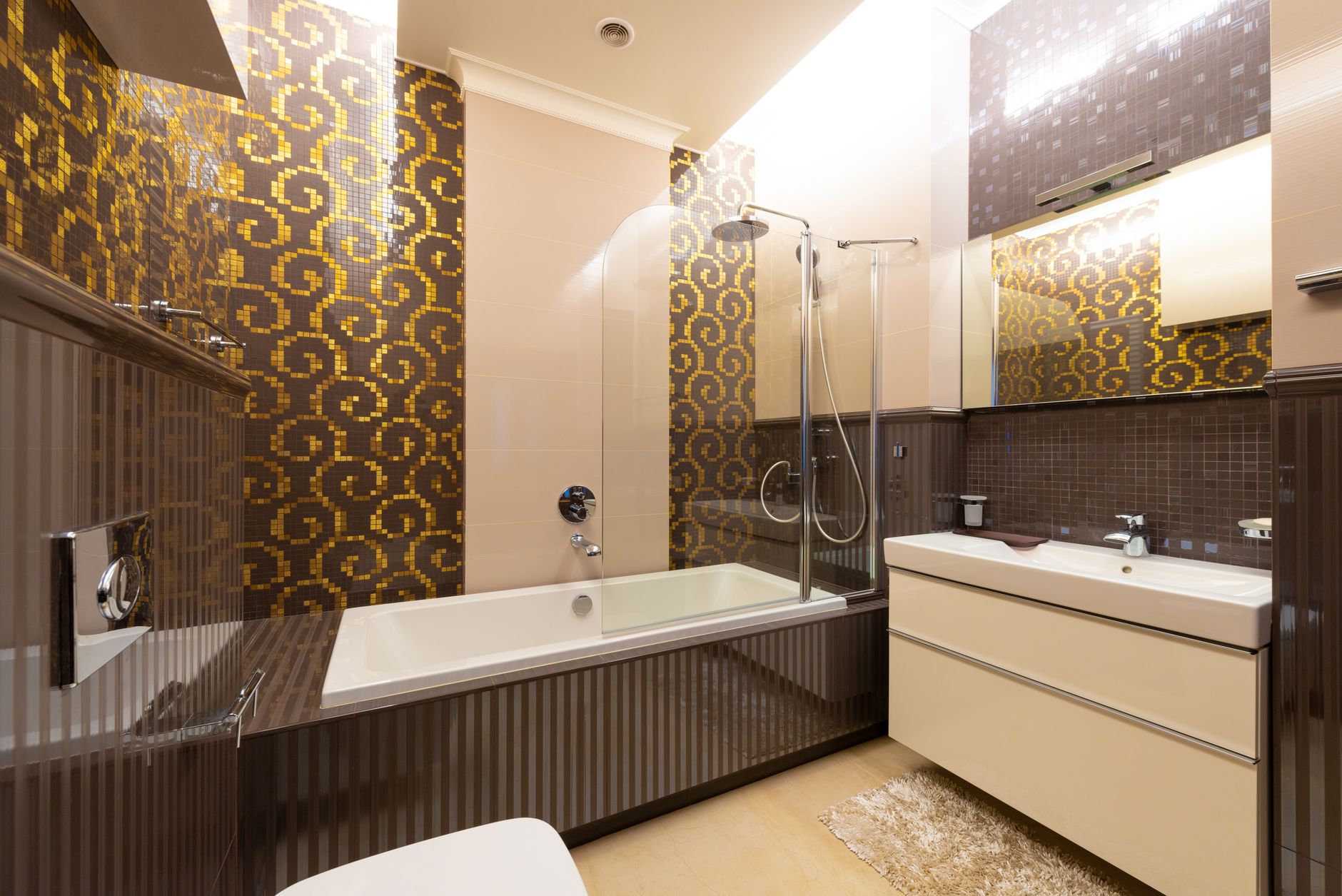 a bathtub with shower head