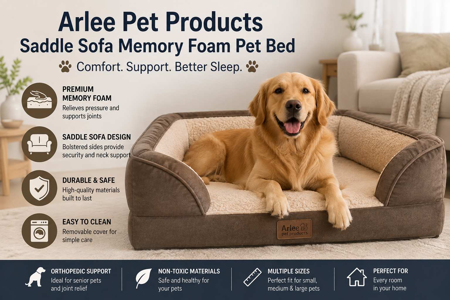 Arlee Pet Products Saddle Sofa Memory Foam Pet Bed
