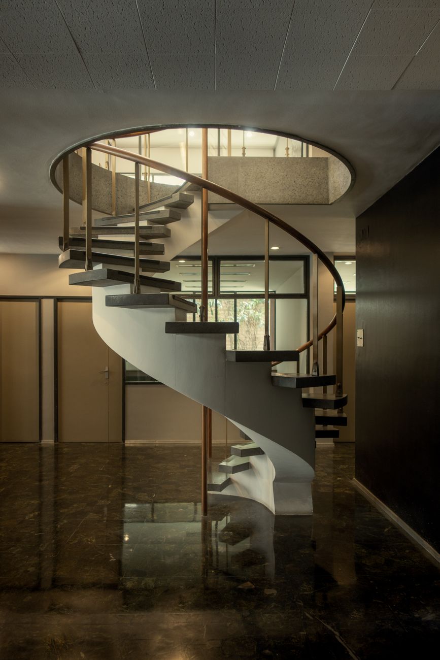 modern architectural spiral staircase indoors
