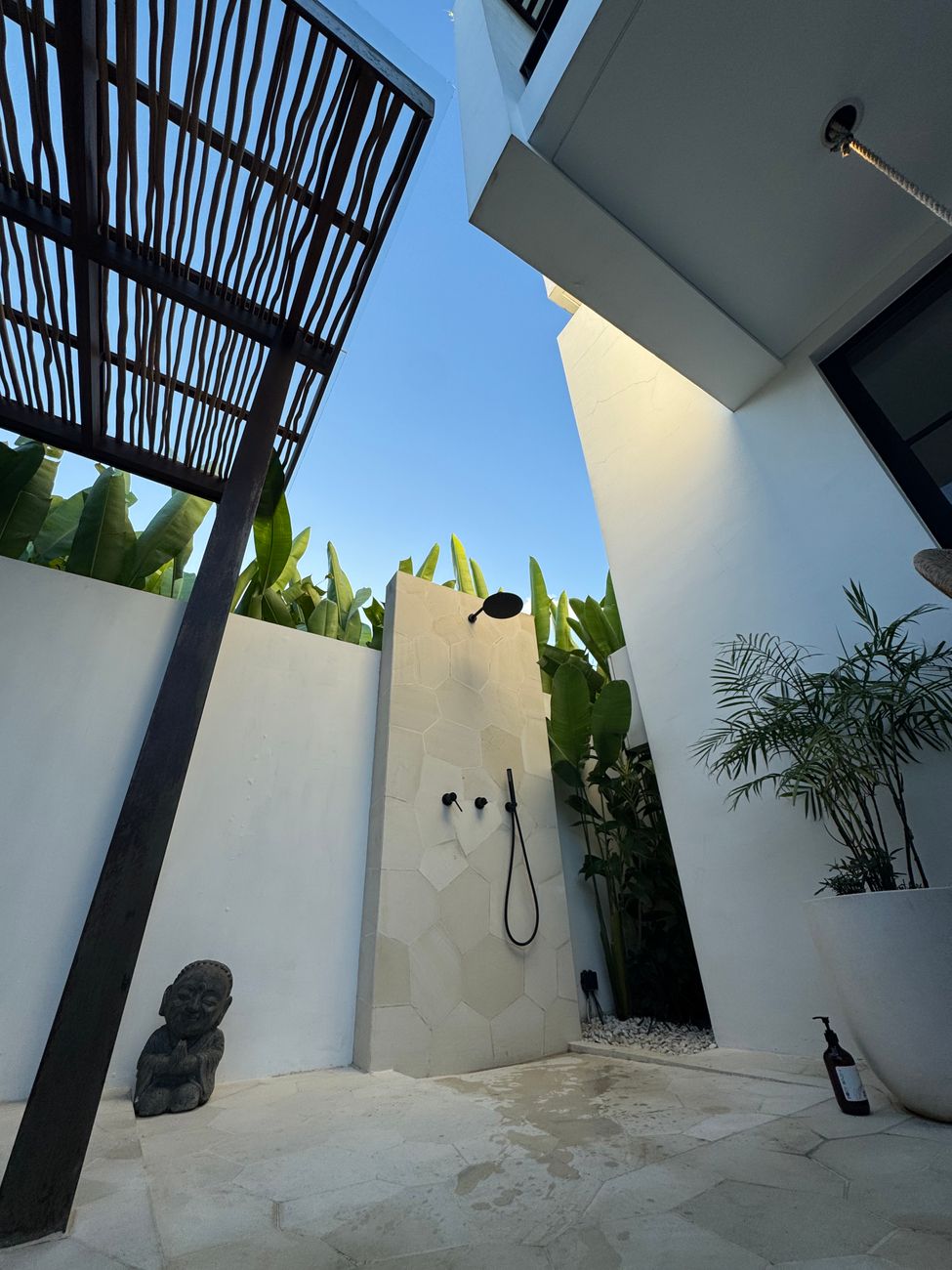 luxury outdoor shower in tropical bali villa