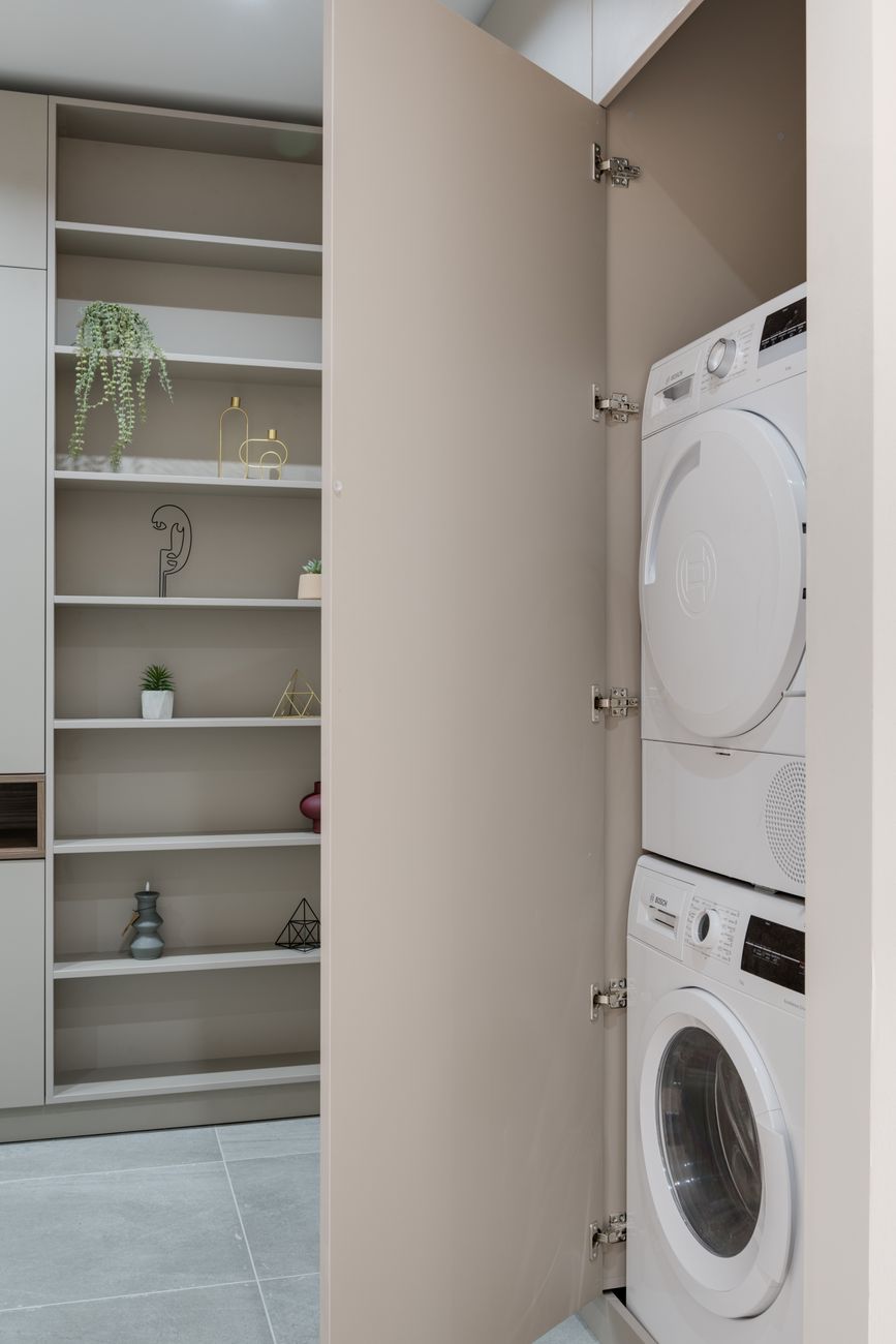 washing machine and dryer in cabinet