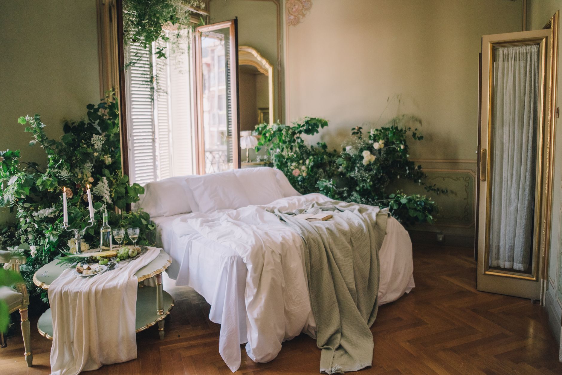 green plants near the bed