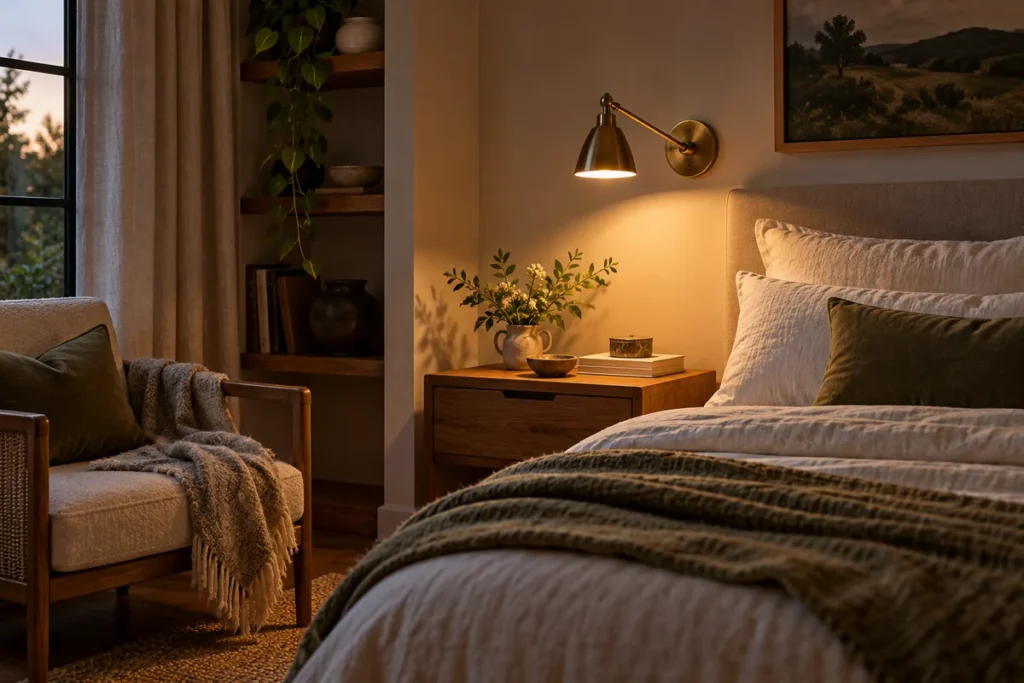 Add a soft glow behind the bed