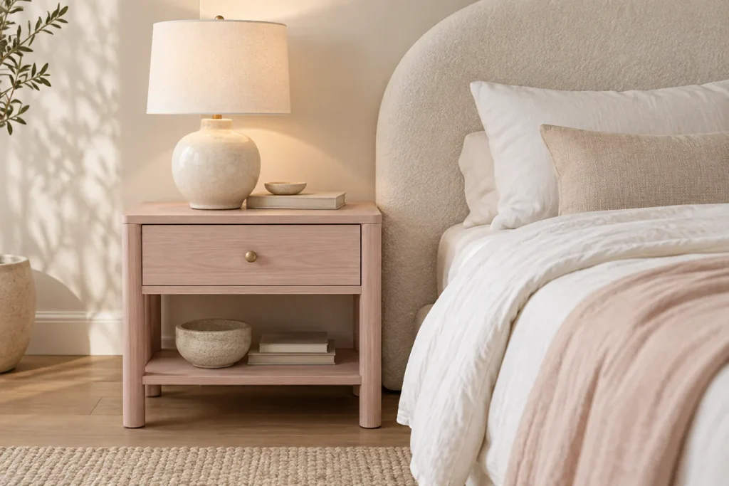 Nightstand styling concept; inclusion and specifications depend on the selected package.