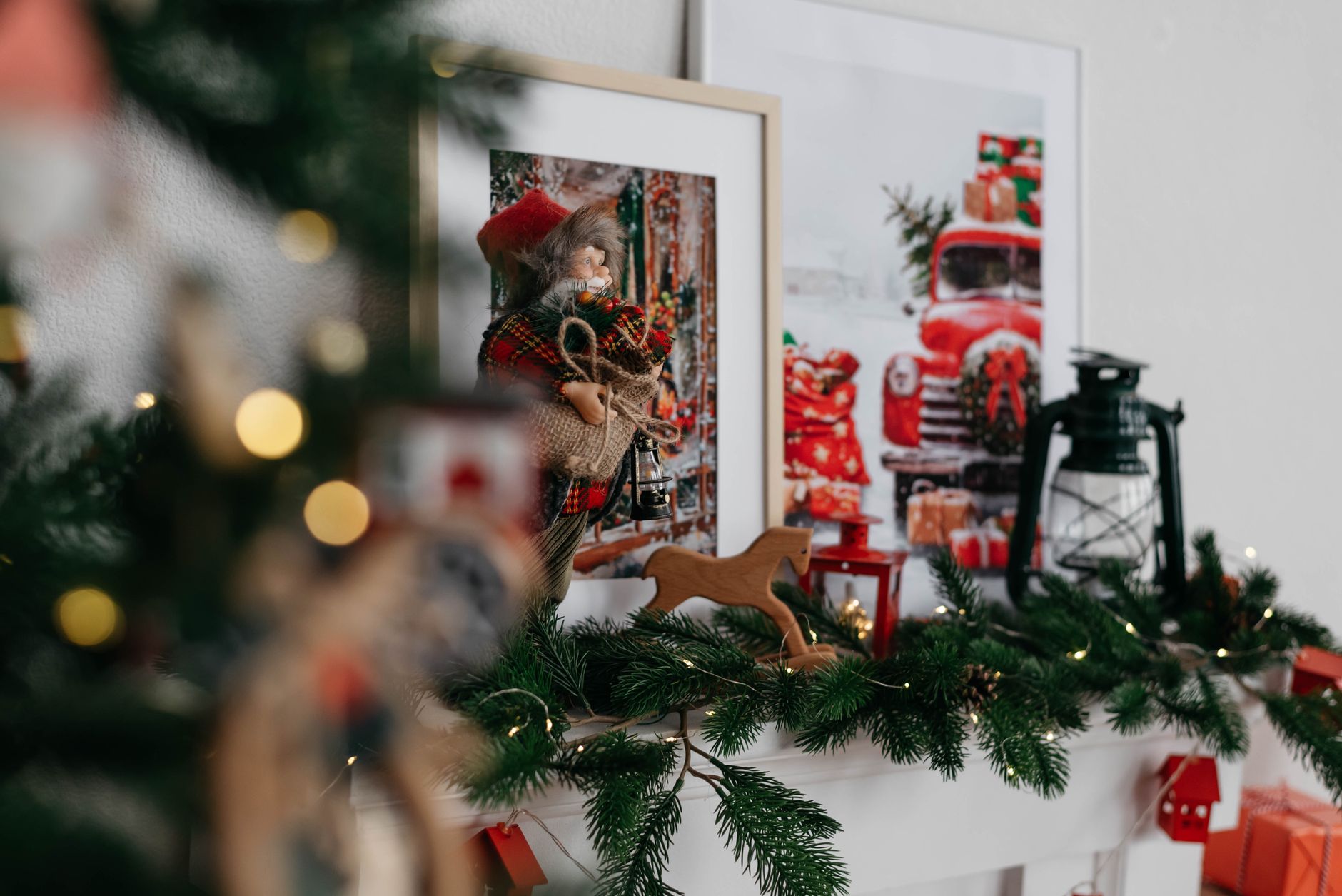 cozy christmas mantle decor with festive ornaments