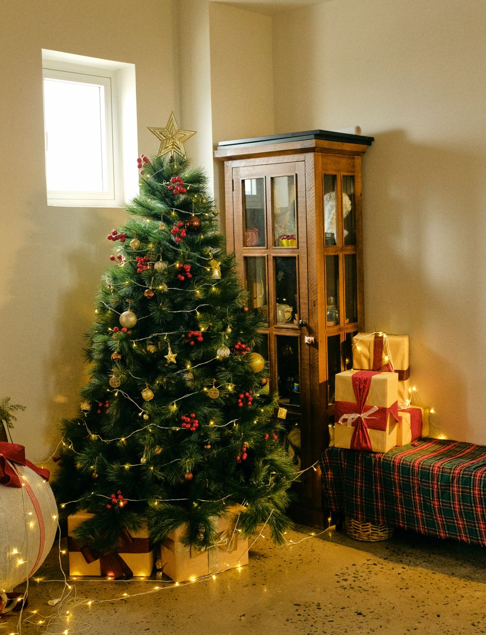 cozy christmas tree with festive decor indoors