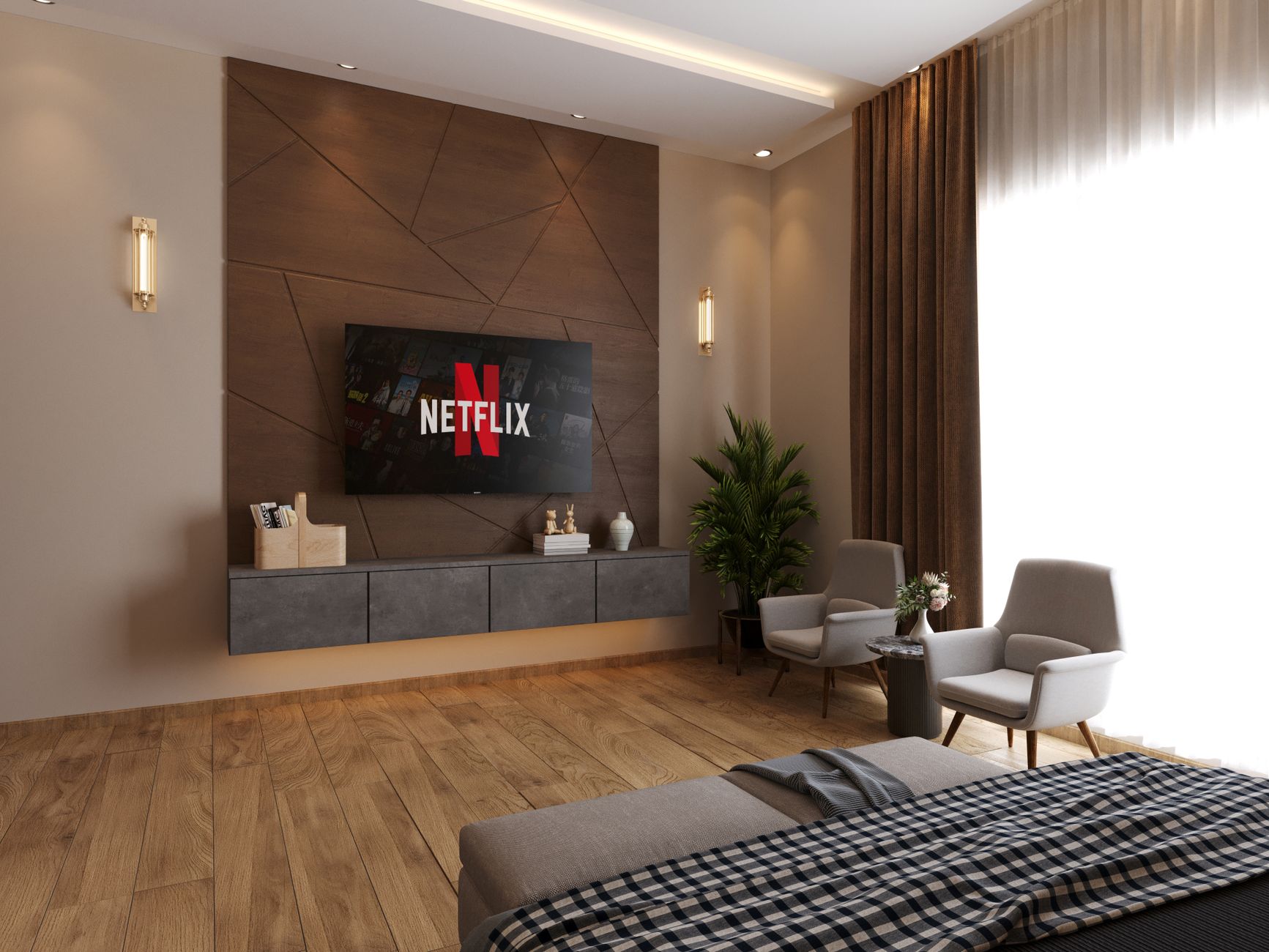 modern living room with elegant decor and flat screen tv